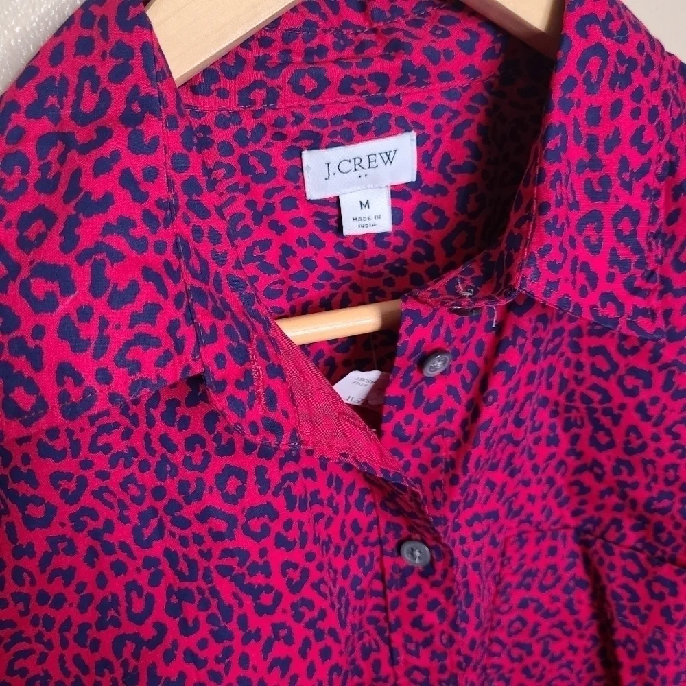 NWT J. Crew Button Up Stretch Cotton Poplin Shirt Signature Fit Leopard Print
